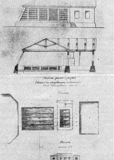 Рыбоводное заведение на реке Маке. Чертеж (из архива) крепостного архитектора Кирилла Луценко, 1856 год
